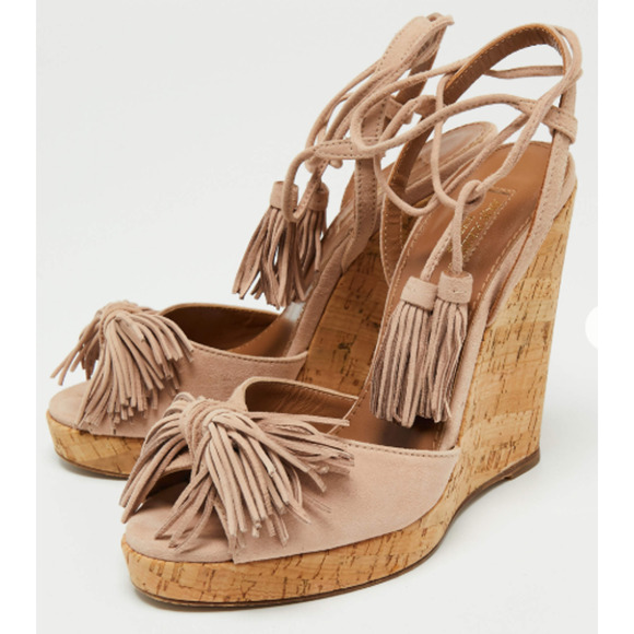 Aquazzura Wild One Suede Cork Tassel Wedge Sandals Vintage Pink Women´s EU 39,All Products : American Fashion Style Bags On Sale